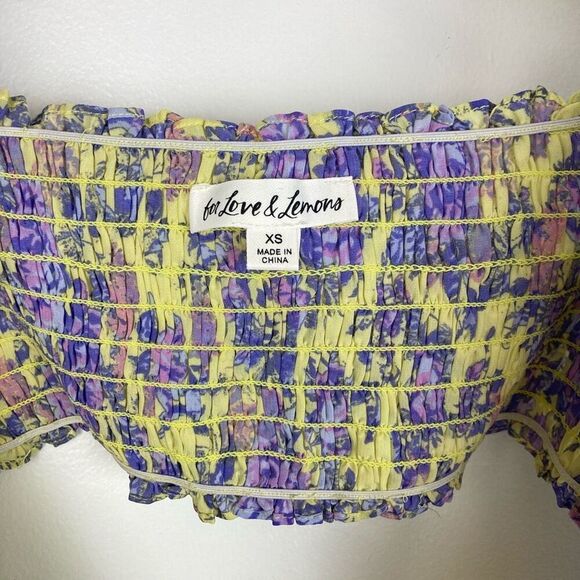 For Love & Lemons Maui Wrap Top Yellow Adjustable Floral Crop Top Blouse size XS - Picture 4 of 8